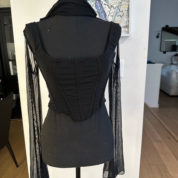 House of CB Tops - House of CB Black Corset Top with Sheer Sleeves